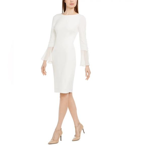 Calvin Klein Chiffon-Bell-Sleeve Sheath Dress (Women's 6) - Picture 1 of 15